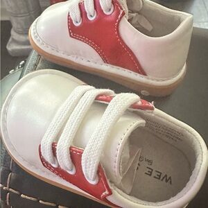 Toddler White Leather Sneakers with Red Accent - WE? Brand